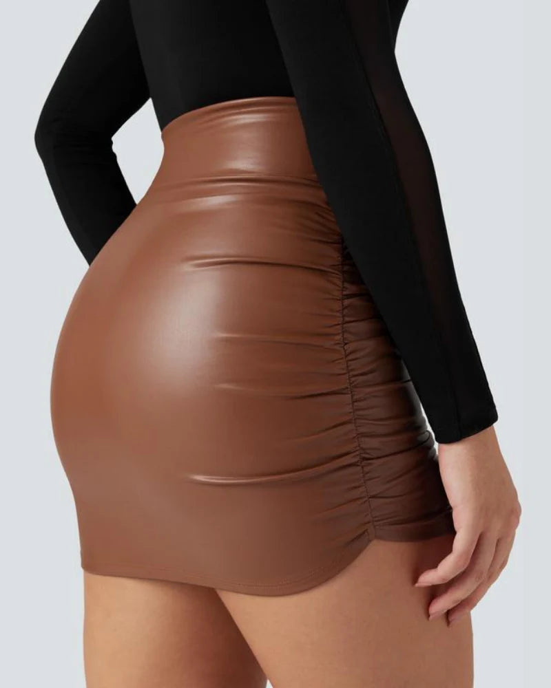 High Waisted Tummy Control Ruched Fleece Mini Skirt B51368