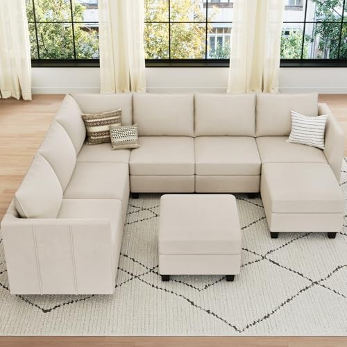 Large Modular Velvet Sectional Sofa with Storage, 9 Seats, Black F4775