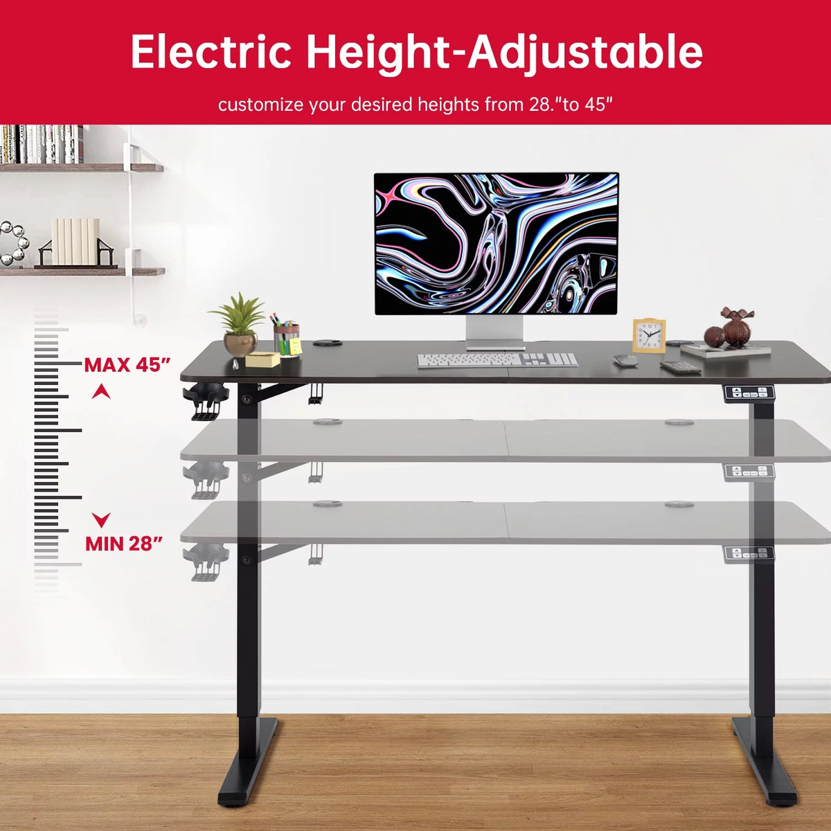 Electric Standing Desk Height Adjustable 55 inches Walnut M3949