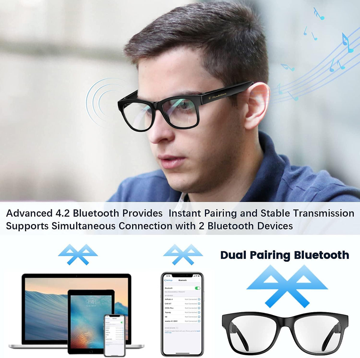 Bone Conduction Glasses Open-Ear Headphones Bluetooth Photochromic Sunglasses Anti Blue Ray IP6 Waterproof Audio Glasses B585414