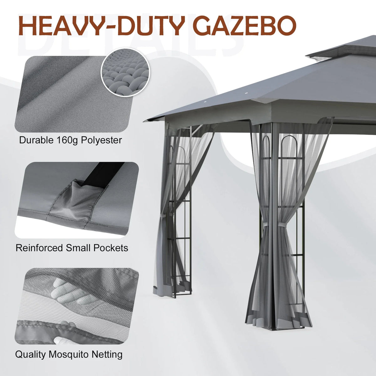13x11 Patio Gazebo with Mosquito Netting, Two-Tier Canopy Tent B876948