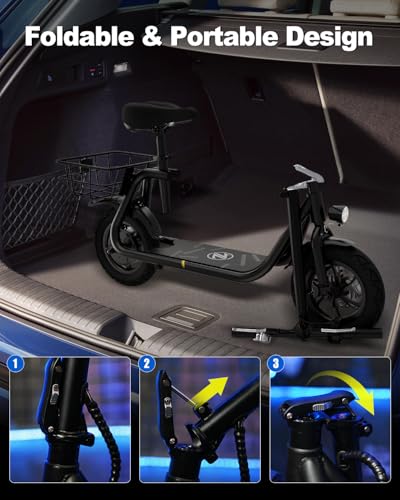 Electric Scooter with Seat, 800W Peak Motor, Foldable E-Scooter with Carry Basket P391