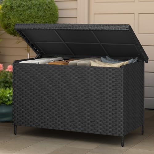 230 Gal Black All-Weather Wicker Outdoor Storage Box P43603