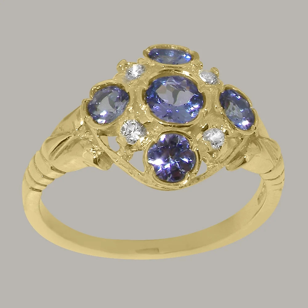 9k Yellow Gold Tanzanite Diamond Statement Ring S69015