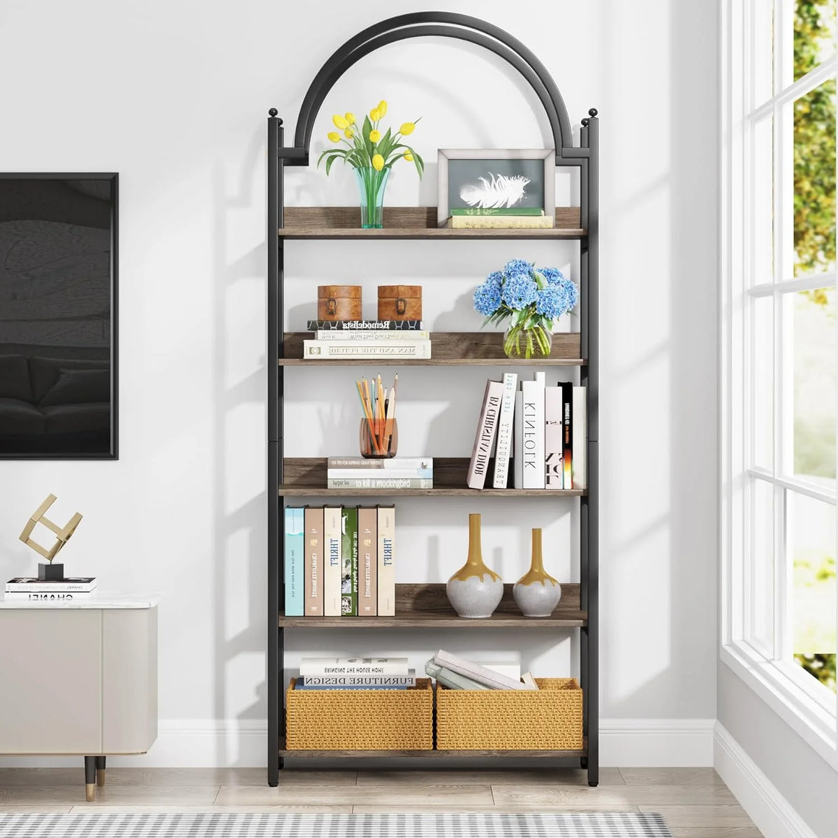 72.4 inch Tall 5 Tier Arched Bookshelf A2458