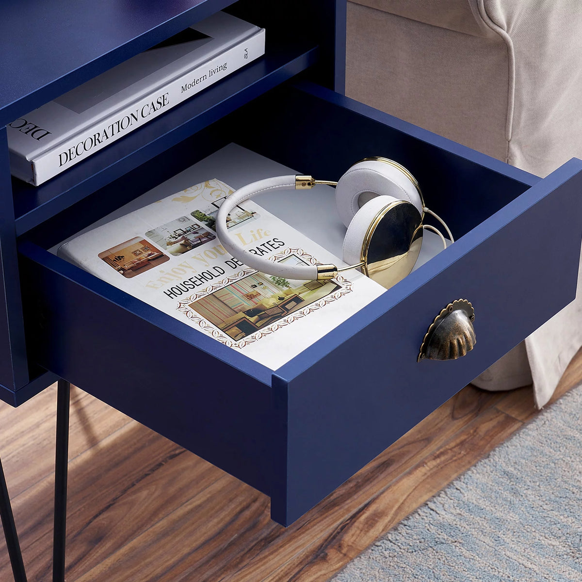Blue 3-Piece Queen Bedroom Set with Nightstand Set of 2 W369