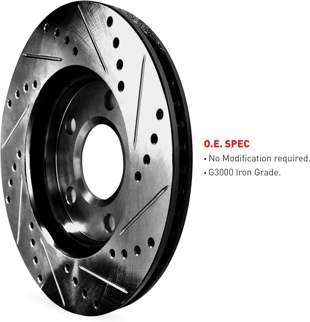 Black Drilled and Slotted Brake Rotors with Semi-Metallic Brake Pads K3777