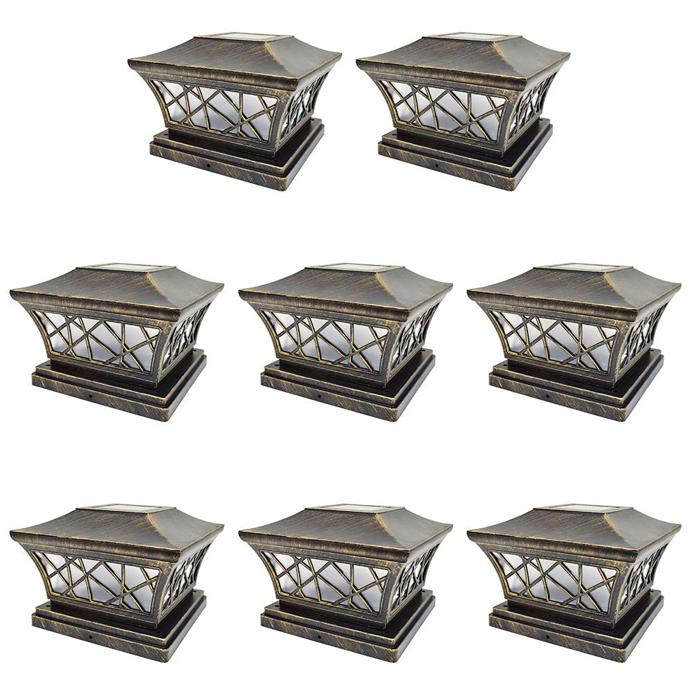 8 Pack Bronze Solar Post Light Frosted Lens SMD LED Square V628
