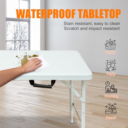 4ft White Plastic Folding Table with Carry Handle Y25052
