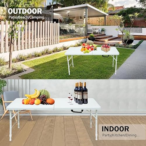 4ft White Plastic Folding Table with Carry Handle Y25052
