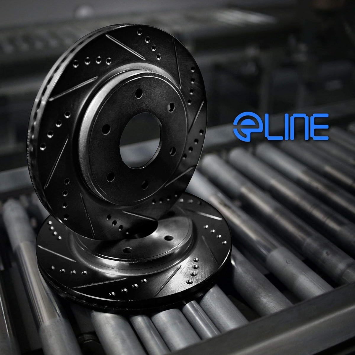 Black Drilled and Slotted Brake Rotors with Semi-Metallic Brake Pads K3777