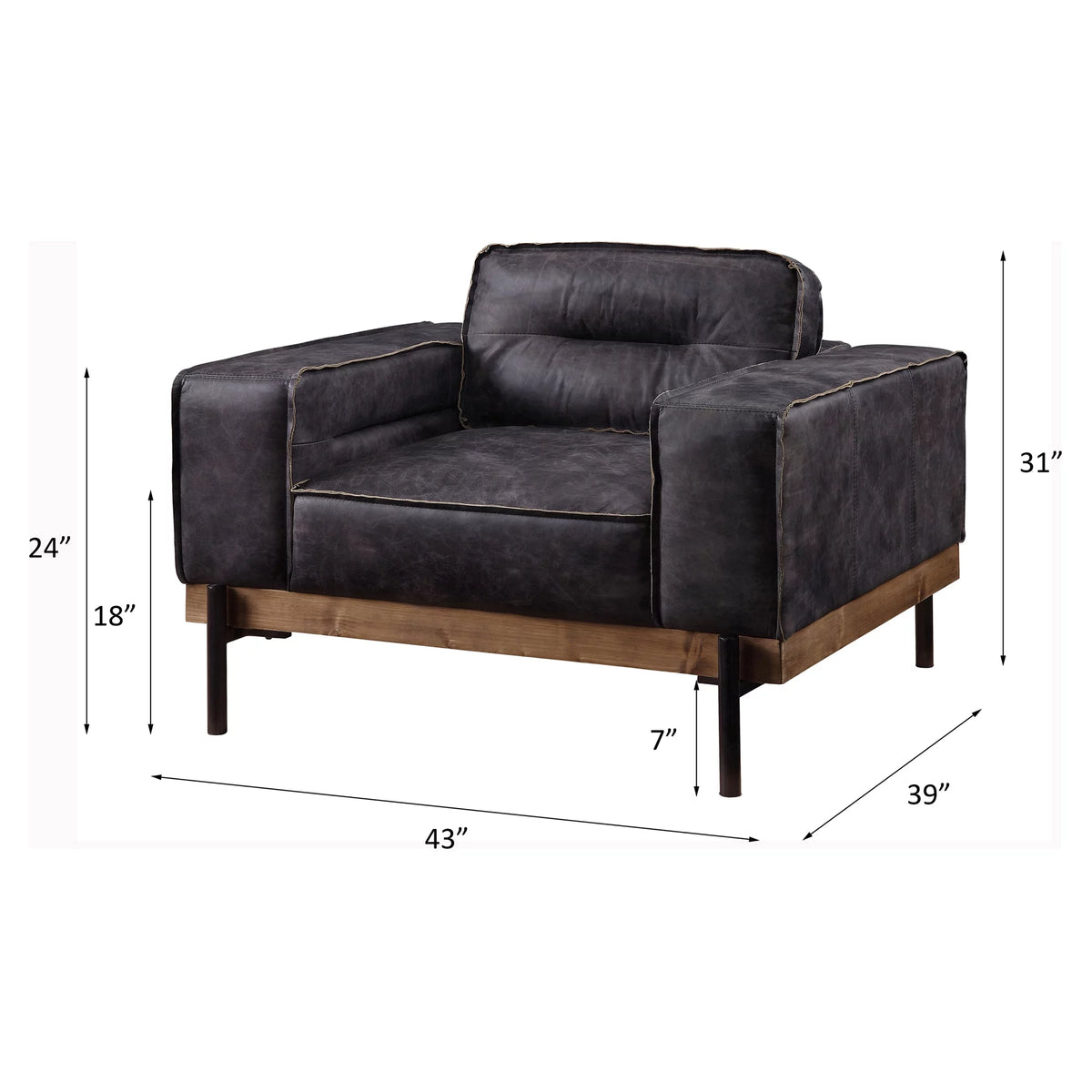 Square Arm Tufted Accent Chair in Antique Ebony P476768