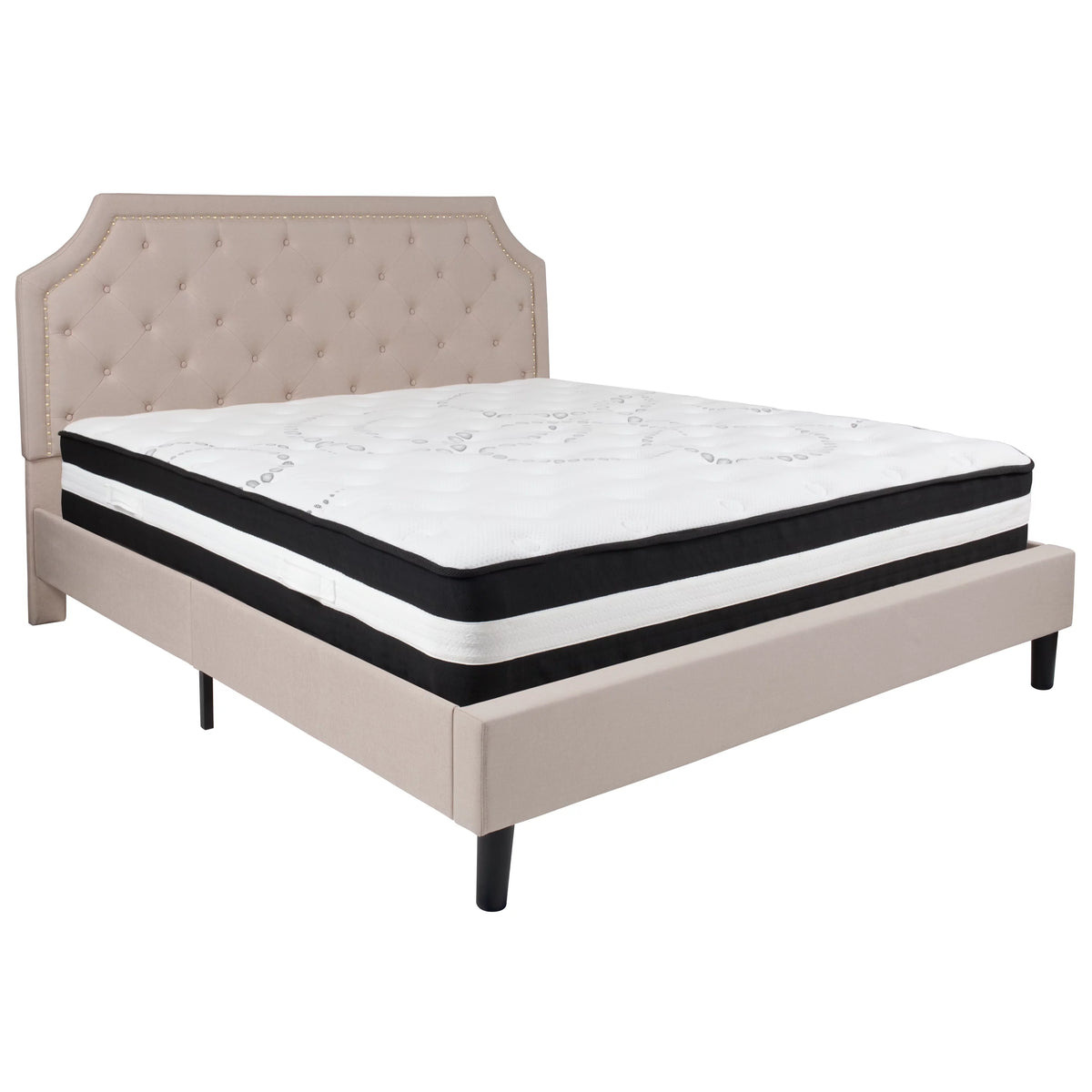 King Size Tufted Upholstered Platform Bed with Pocket Spring Mattress T175140