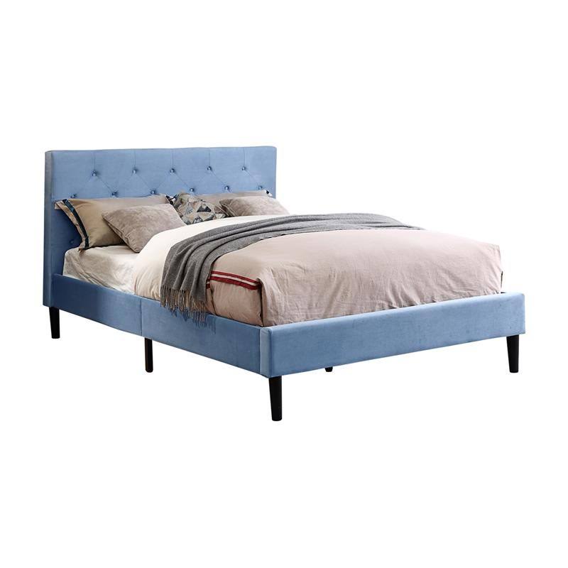 Blue Fabric Button Tufted Full Platform Bed L257017