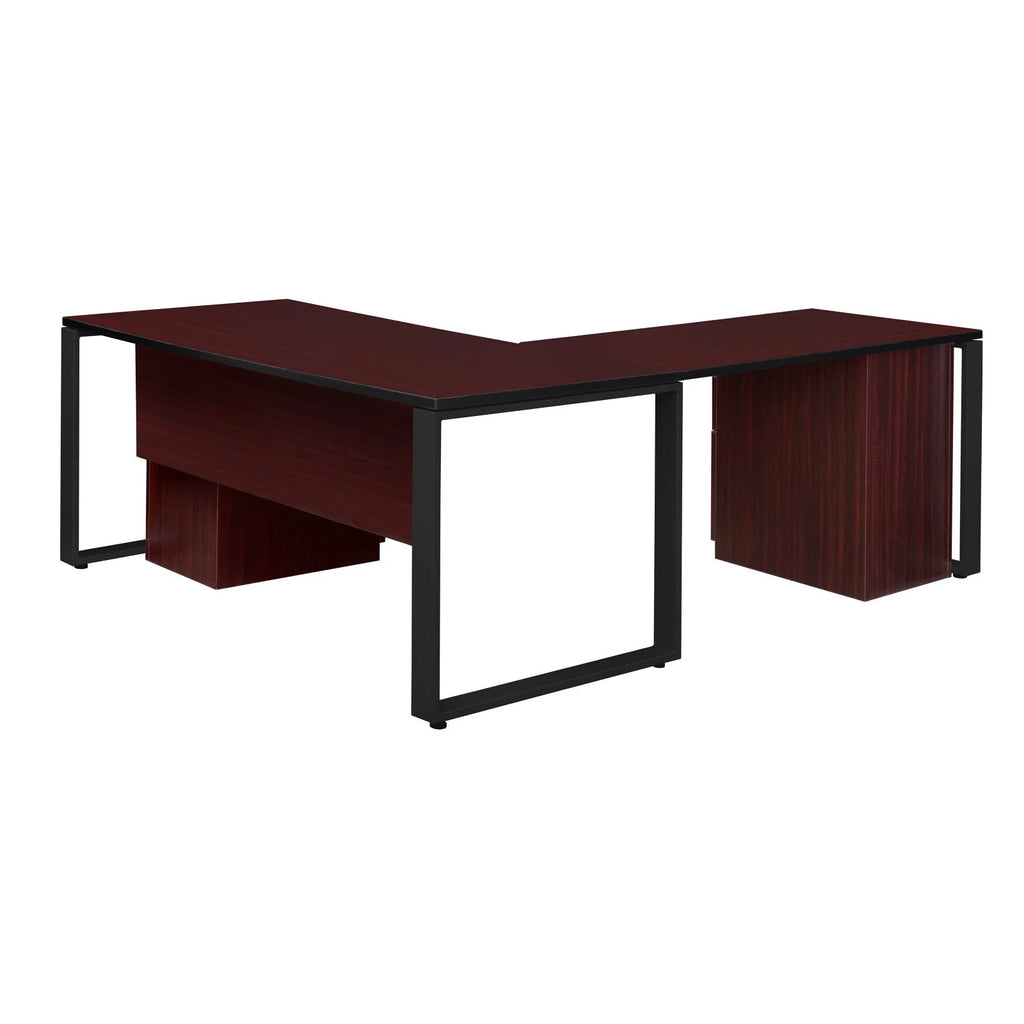 66 x 30 in. Double Laminate Pedestal L-Desk with Return, Cherry & Black I1390