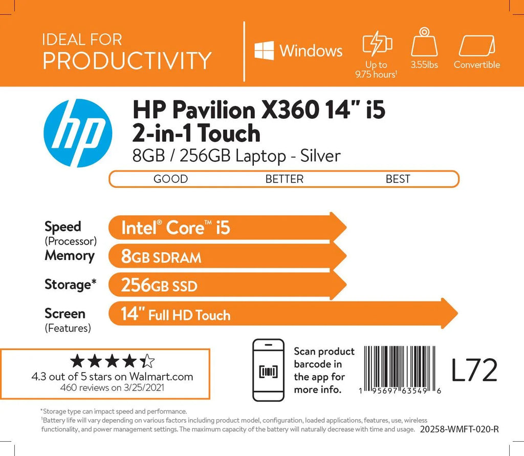 14" FHD Touch x360 Intel Core i5 8GB RAM 256GB SSD Silver Windows 10 V71923