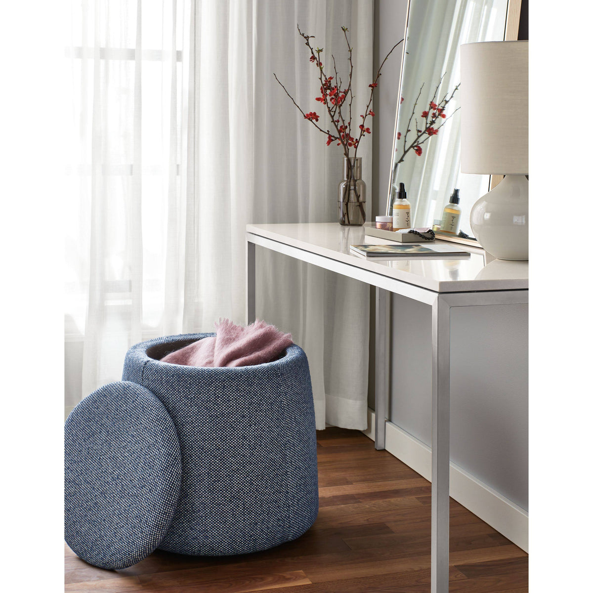 Clear Tempered Glass Console Table with Ocean Blue Base T785