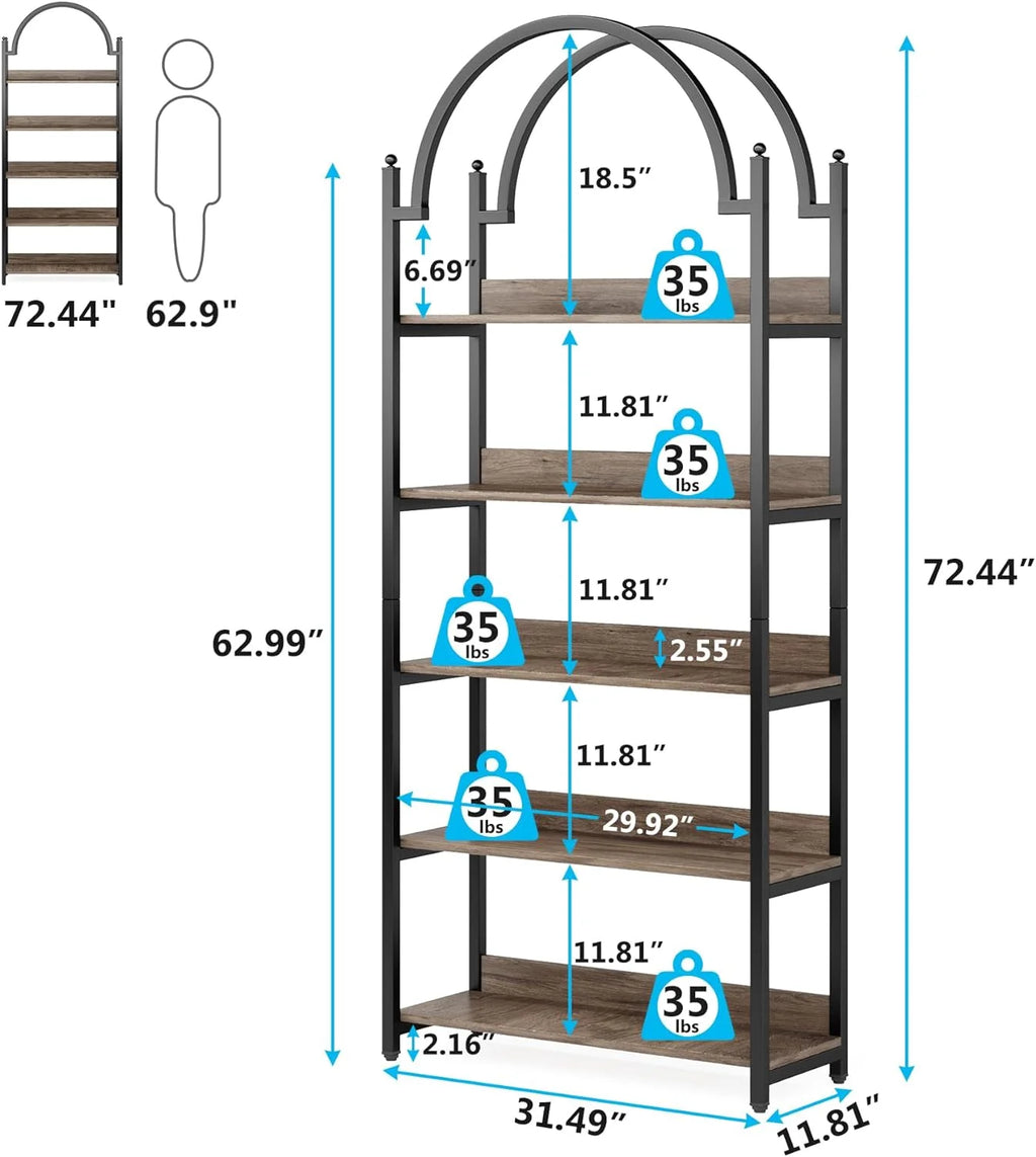 72.4 inch Tall 5 Tier Arched Bookshelf A2458