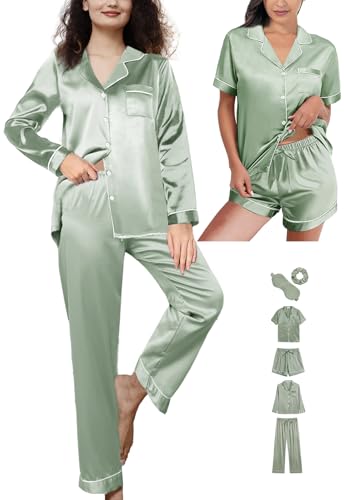6Pcs Silk Satin Pajamas Set Z7669