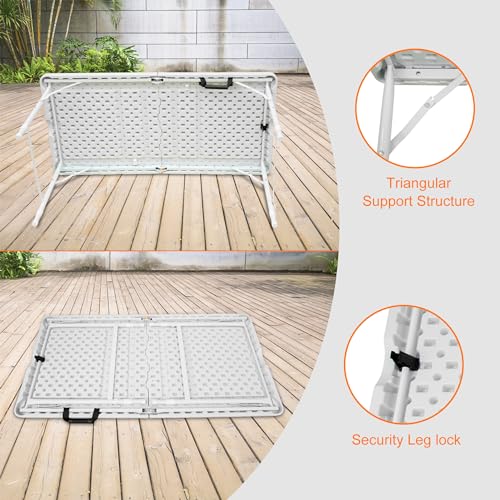 4ft White Plastic Folding Table with Carry Handle Y25052