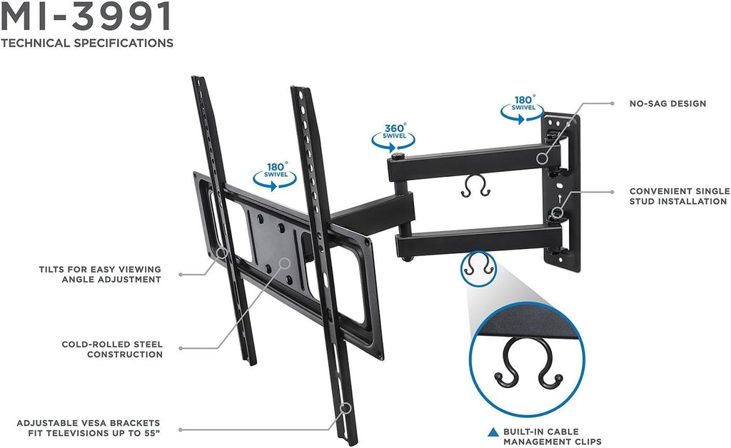 Full Motion Swivel Tilting Articulating TV Wall Mount for 26-55 Inch Black R42612