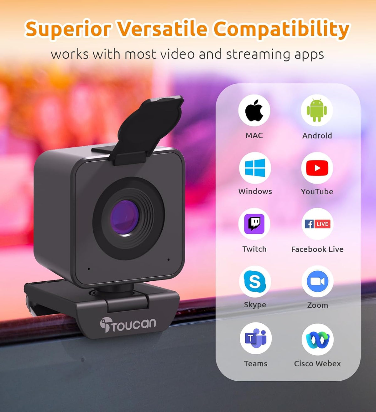 Webcam with Microphone, 115° View, USB S54006