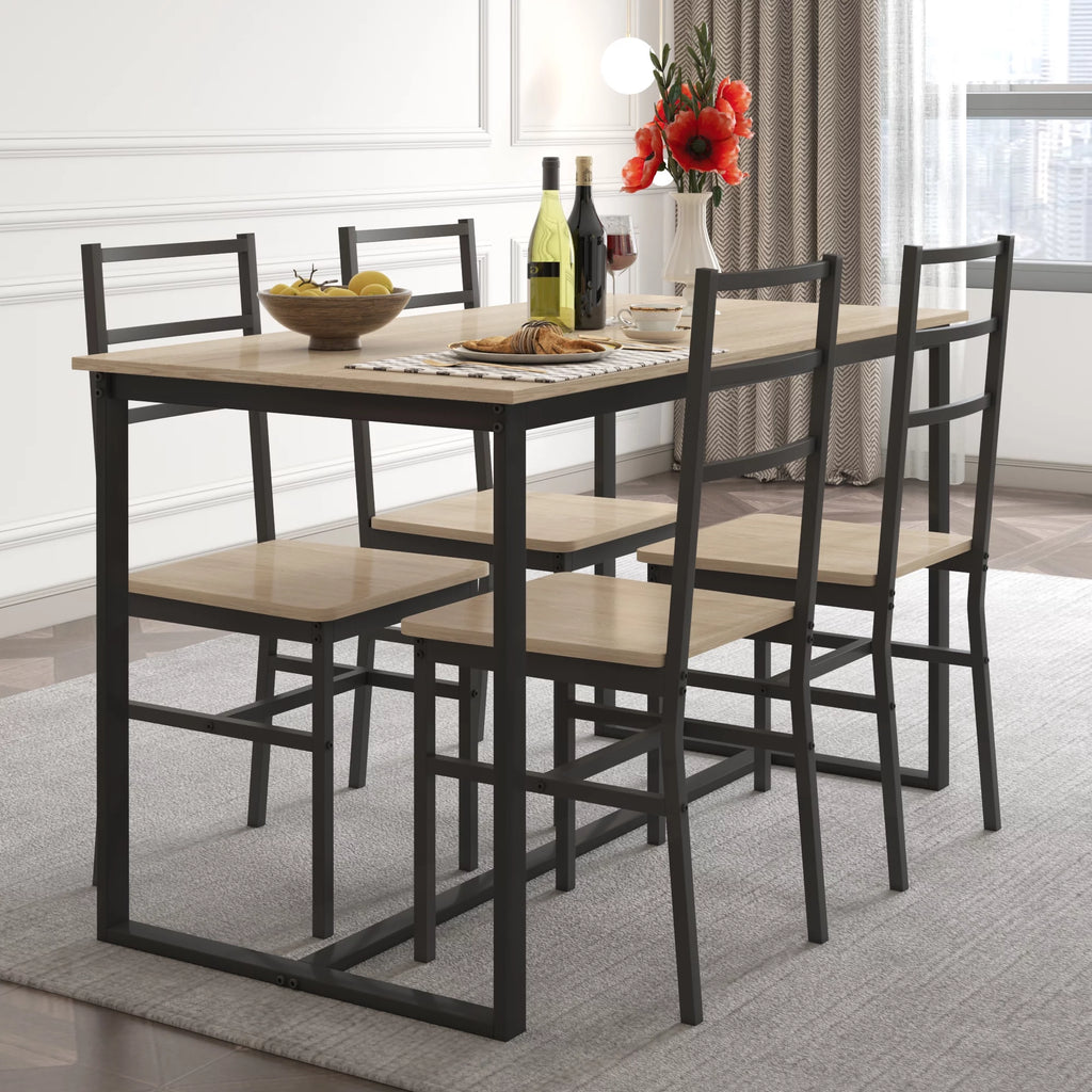 5 Piece Wooden Dining Table Set with 4 Chairs D614