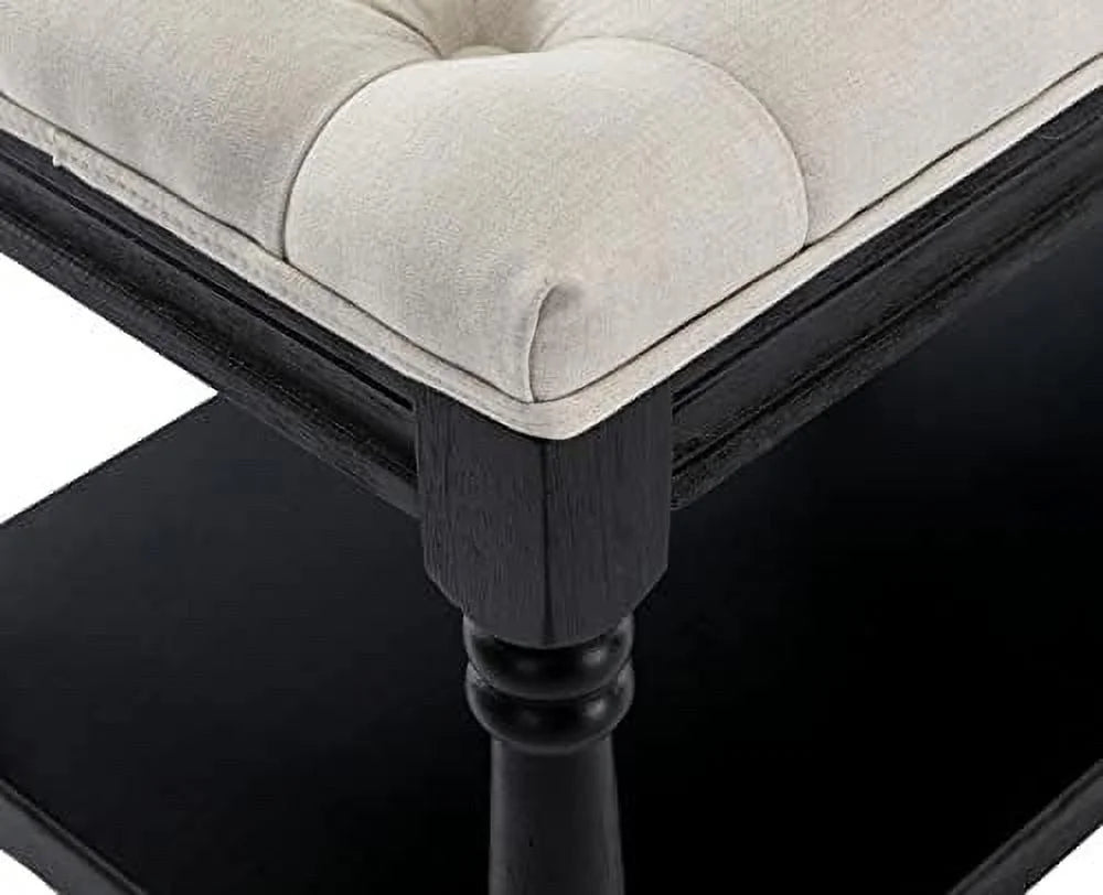 Beige Fabric Upholstered Bench with Ring Pull Q7447