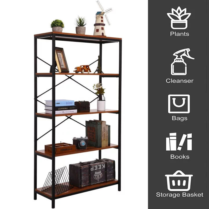 5-Tier Wood and Metal Bookshelf J3919