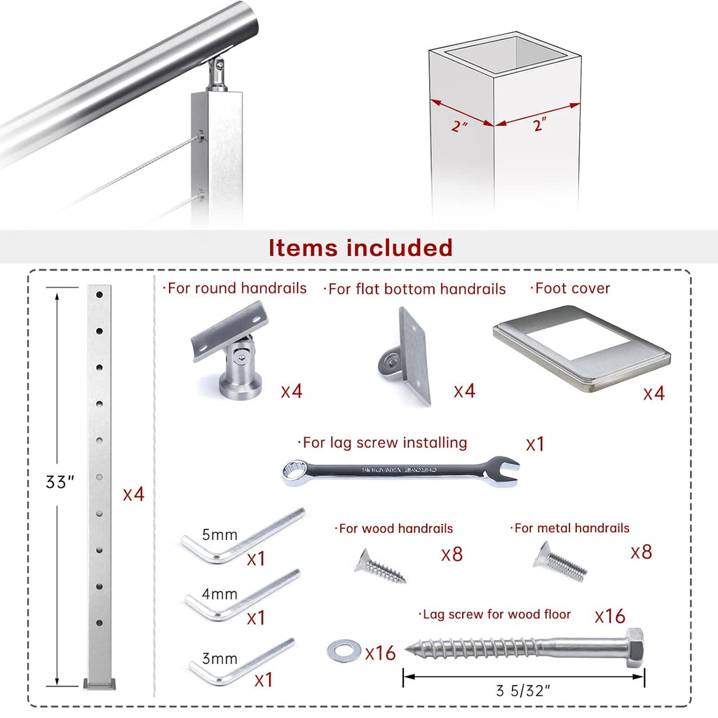 4 Pack Stainless Steel Cable Railing Post I7211