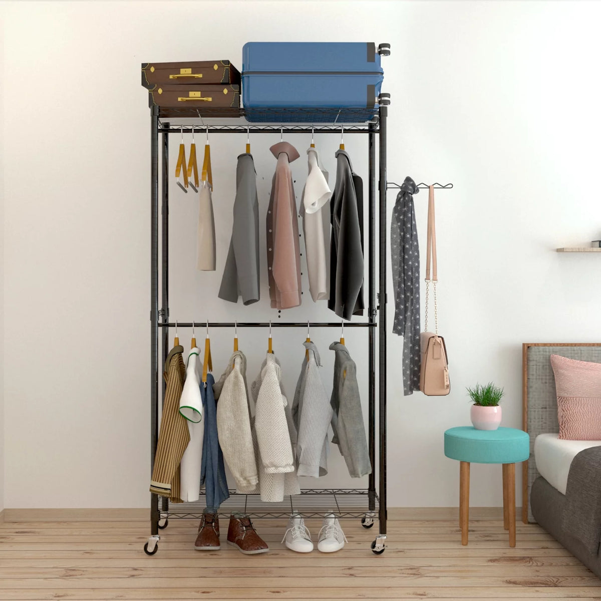 Heavy Duty Rolling Garment Rack Black J661