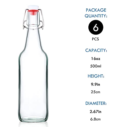 Clear Glass Beer Bottles with Swing Cap 16 oz Case of 6 B938