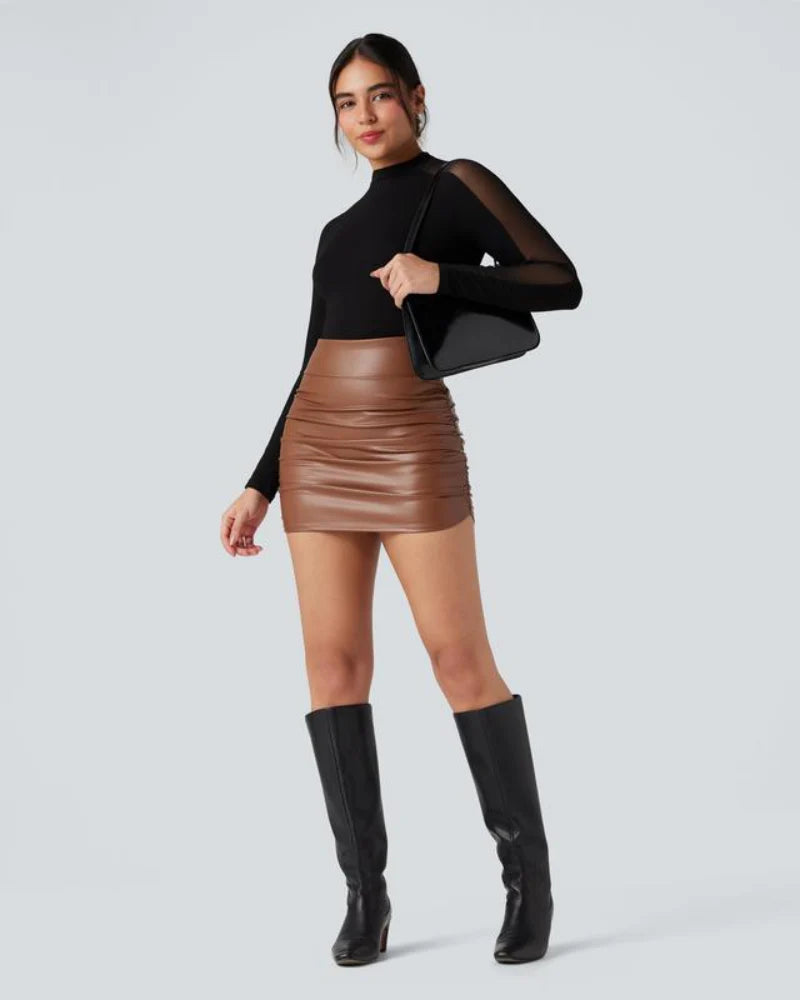 High Waisted Tummy Control Ruched Fleece Mini Skirt B51368