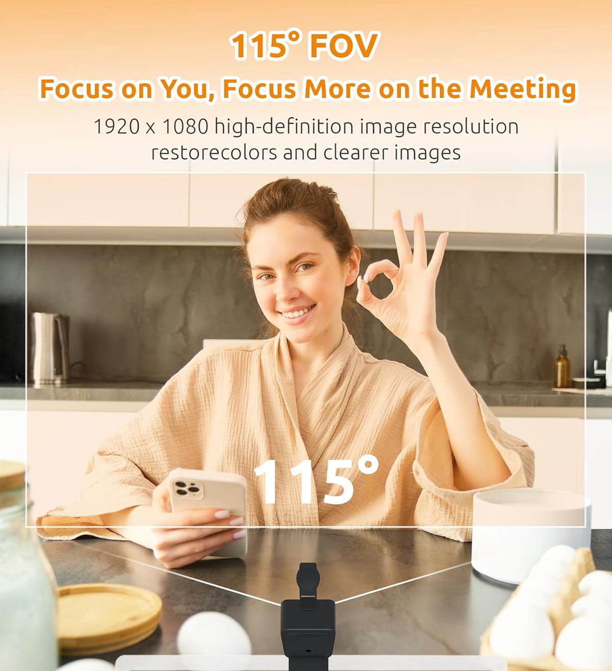 Webcam with Microphone, 115° View, USB S54006
