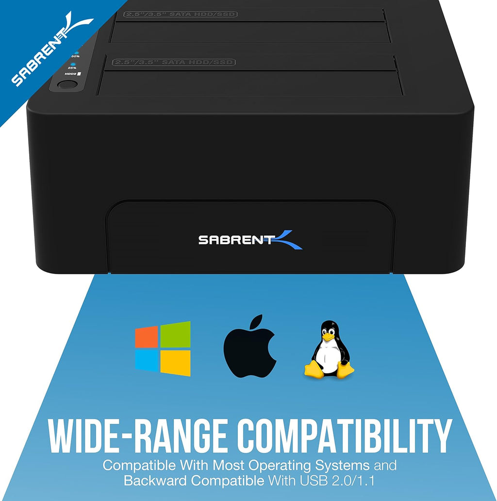 USB 3.0 to SATA Dual Bay External Hard Drive Docking Station for 2.5 or 3.5in HDD SSD with Hard Drive Duplicator Cloner Function 10TB Support Pack of 2 B9013