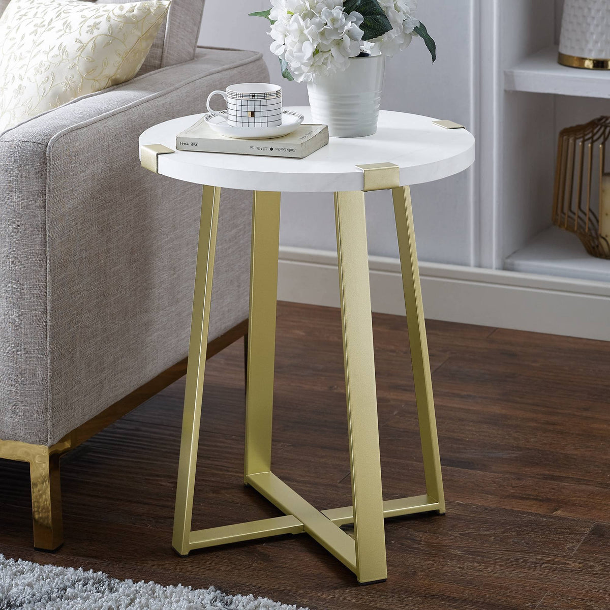 White Faux Marble Round Side Table X2164