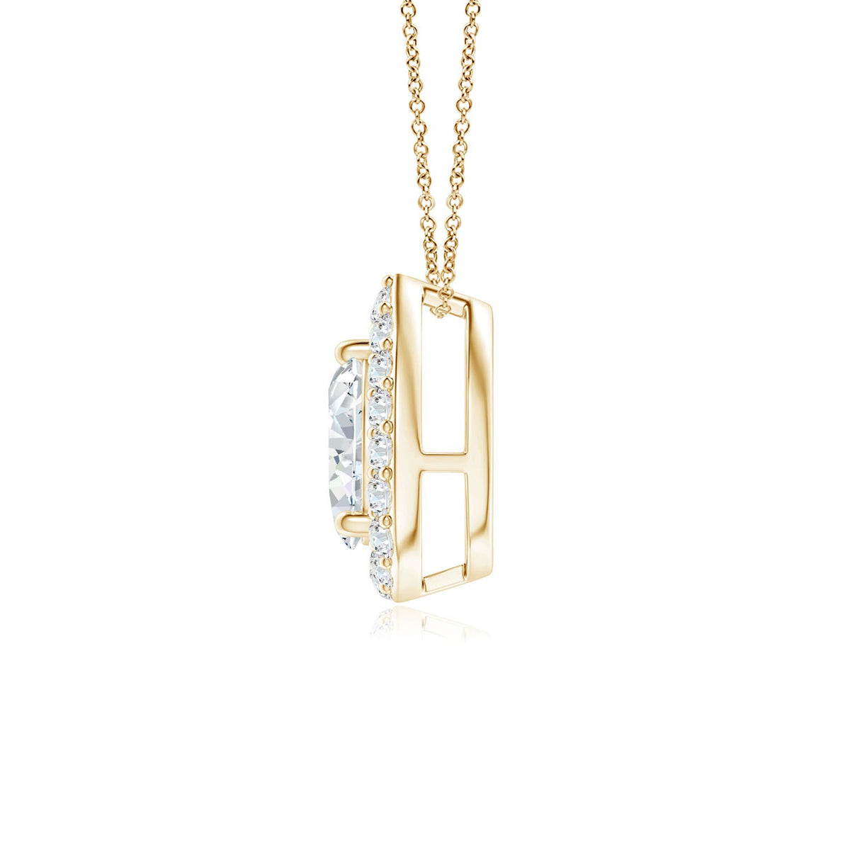 14K Yellow Gold Diamond Solitaire Pendant Necklace E7476