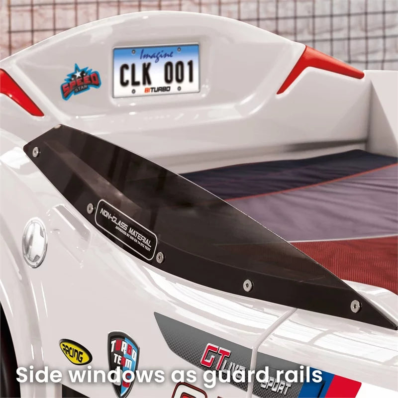 White Wood Twin Race Car Bed A436234