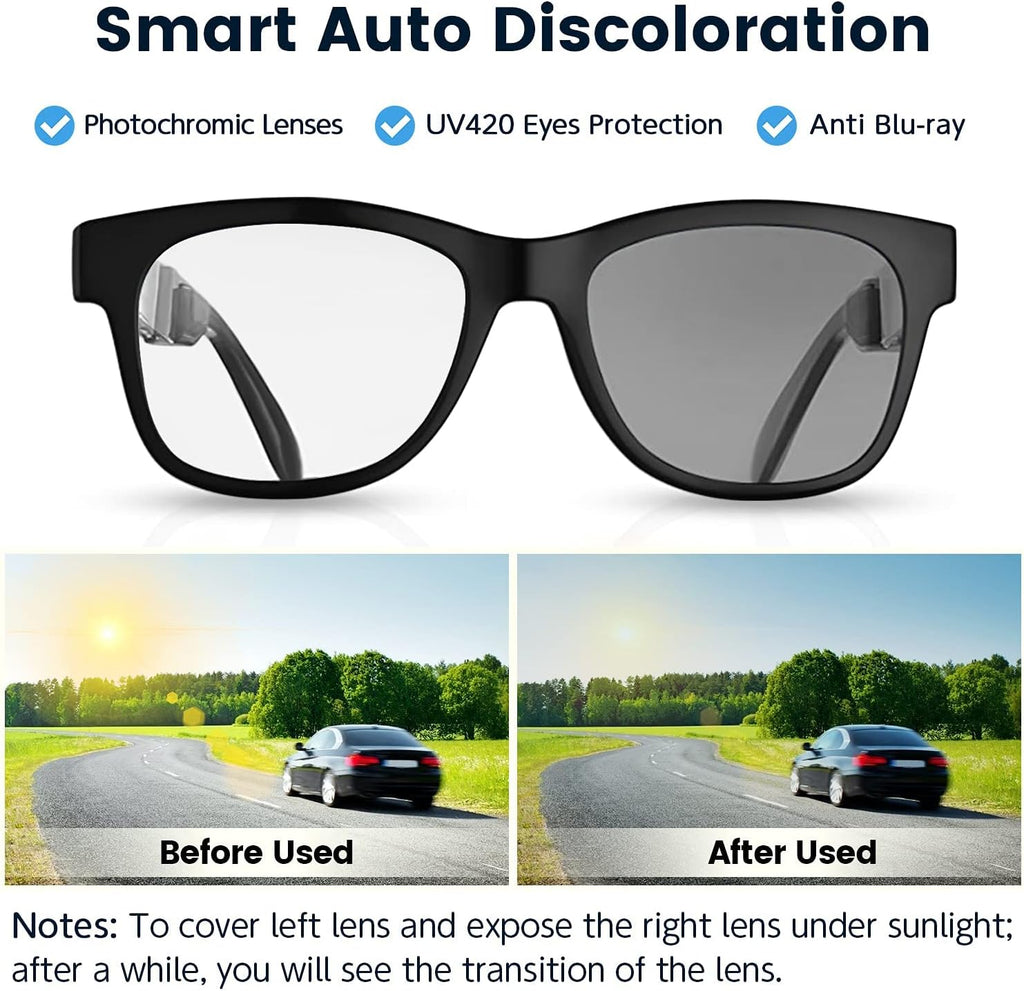 Bone Conduction Glasses Open-Ear Headphones Bluetooth Photochromic Sunglasses Anti Blue Ray IP6 Waterproof Audio Glasses B585414