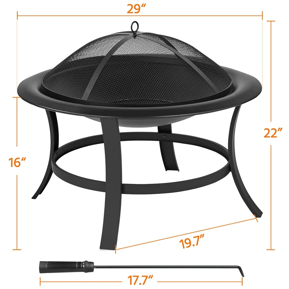 Black Iron Fire Pit with Spark Screen and Wood Grate S71558