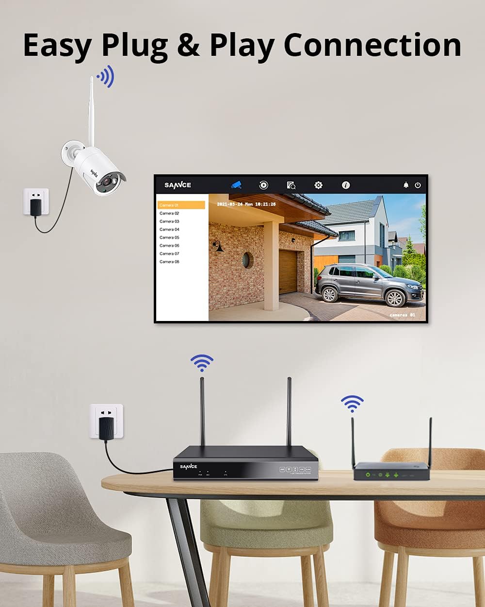 3MP Wireless Security Camera System, 8CH NVR, 4Pcs WiFi Cameras, 1TB Hard Drive L40702