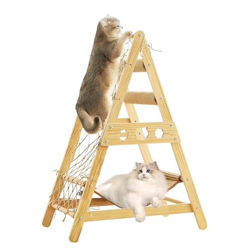 Cat Tower with Hammock Sisal Ball Solid Wood Cat Tree W8825