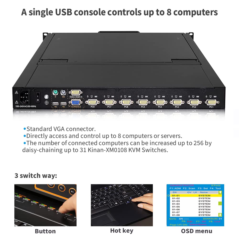 8 Port Rackmount KVM Console with 19 LCD Monitor, VGA, 1U, 1280×1024 M530428