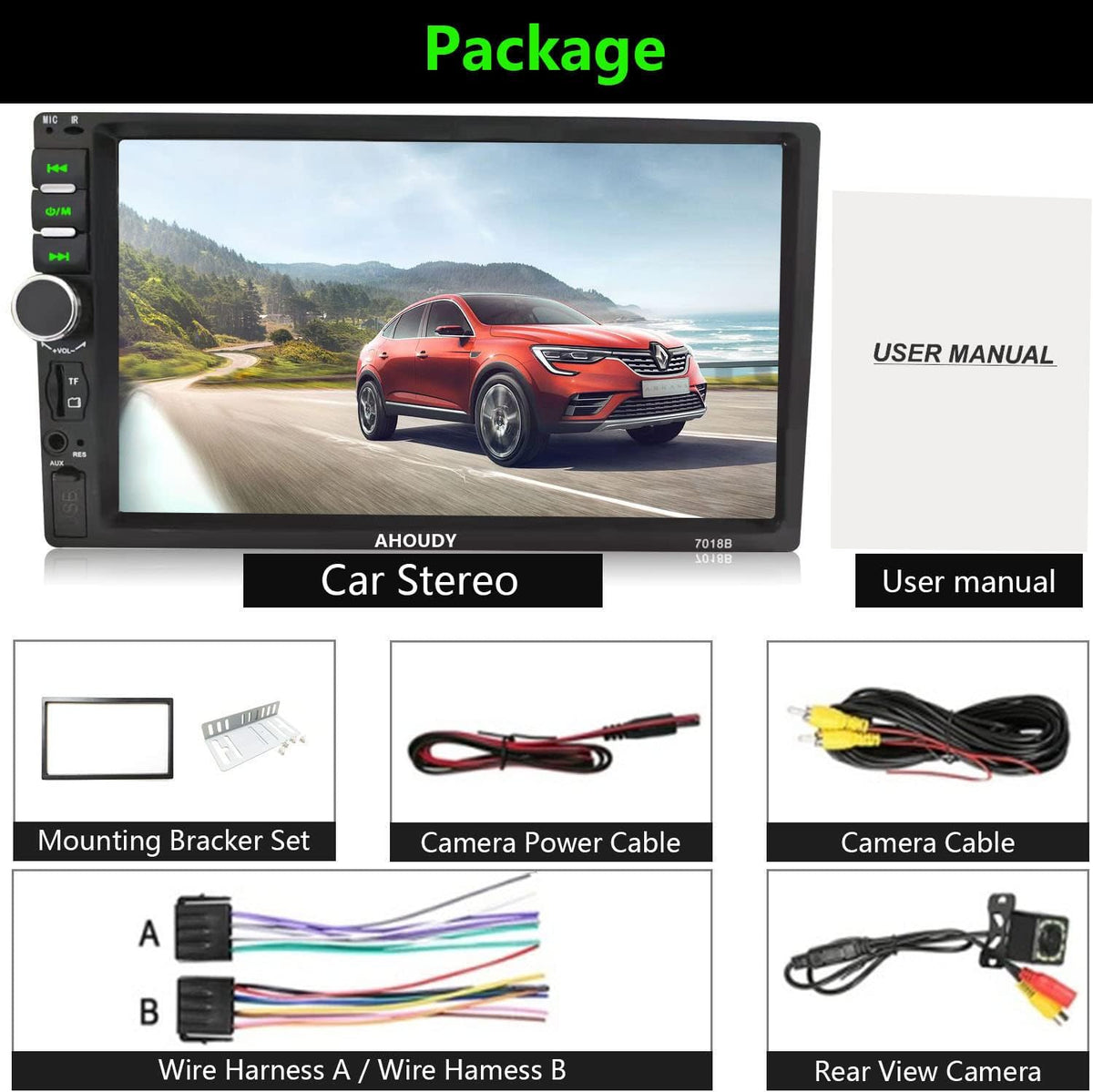 Double Din Car Stereo with Bluetooth and Backup Camera Q658