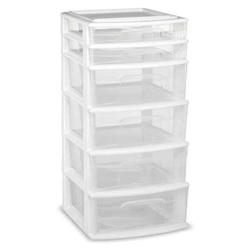 White 6-Tier Clear Plastic Storage Drawer Tower S451264