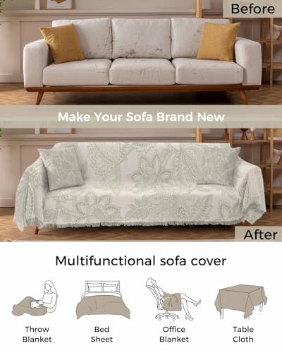 Beige Floral Sofa Cover 71"x102" M836