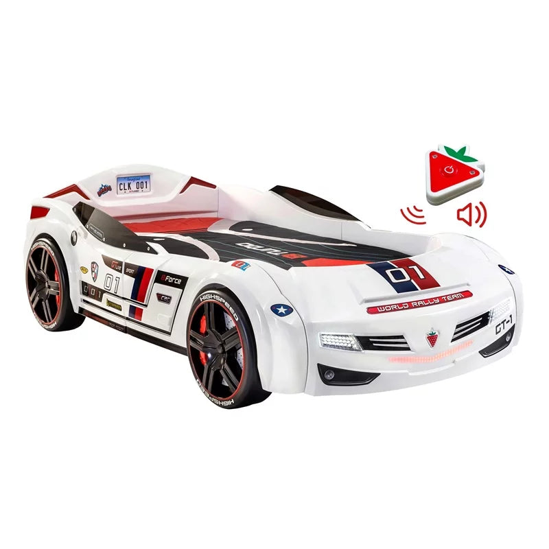 White Wood Twin Race Car Bed A436234