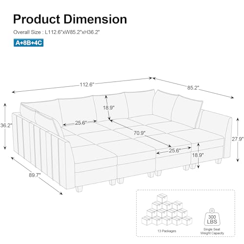 Large Modular Velvet Sectional Sofa with Storage, 9 Seats, Black F4775