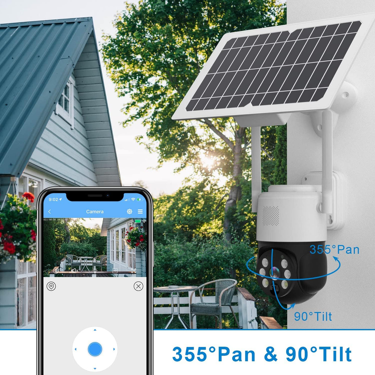 Solar Security Camera Outdoor Wireless Pan Tilt Battery Powered Auto Tracking 1080P WiFi PTZ Camera Home Surveillance PIR Motion Detection Two-Way Audio Color Night Vision SD/Cloud Storage T81116