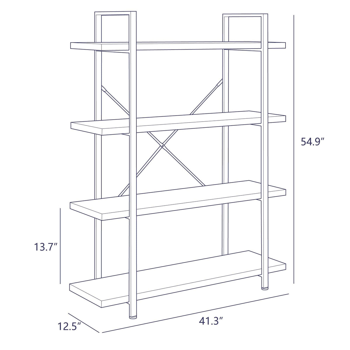 Rustic Oak 3 Shelves Wood & Metal Bookshelf J385534